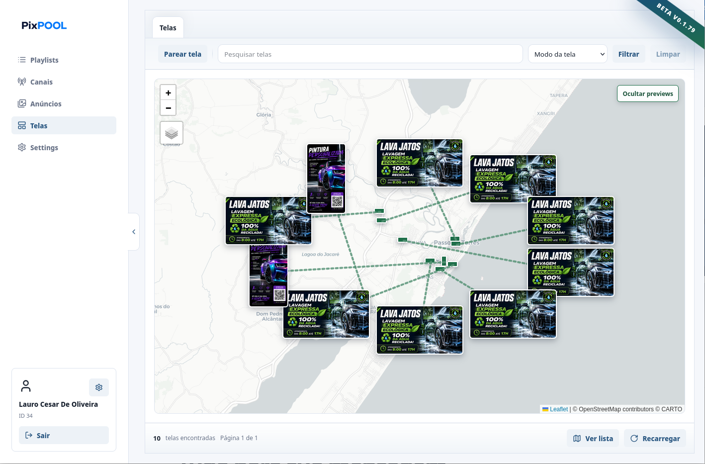 Mapa de telas da plataforma Pixpool